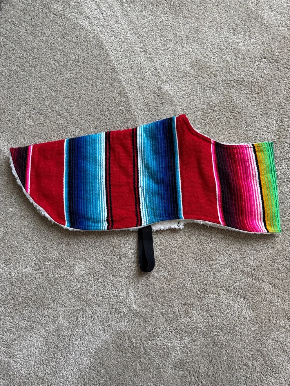 Striped multi-colored Serape Dog Coat with Sherpa Trim